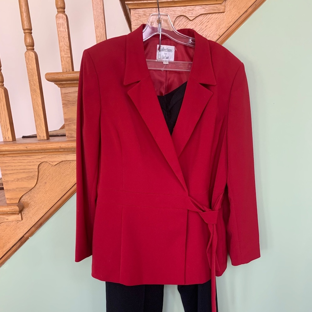 Le Suit 2 Piece Pant Suit Set, Wrap Jacket, Size 16
